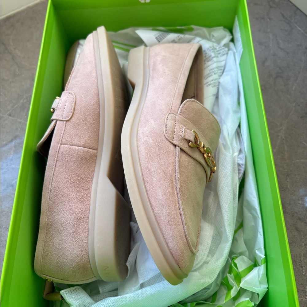 Sam Edelman Loraine Platform Loafers Pink Suede Gold Hardware Size 5.5